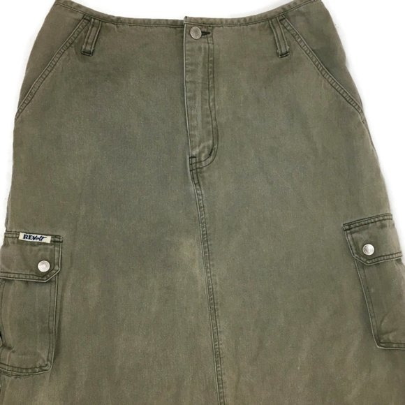 Revolt Skirt Size 11/12 Green Distressed Midi - Picture 2 of 5